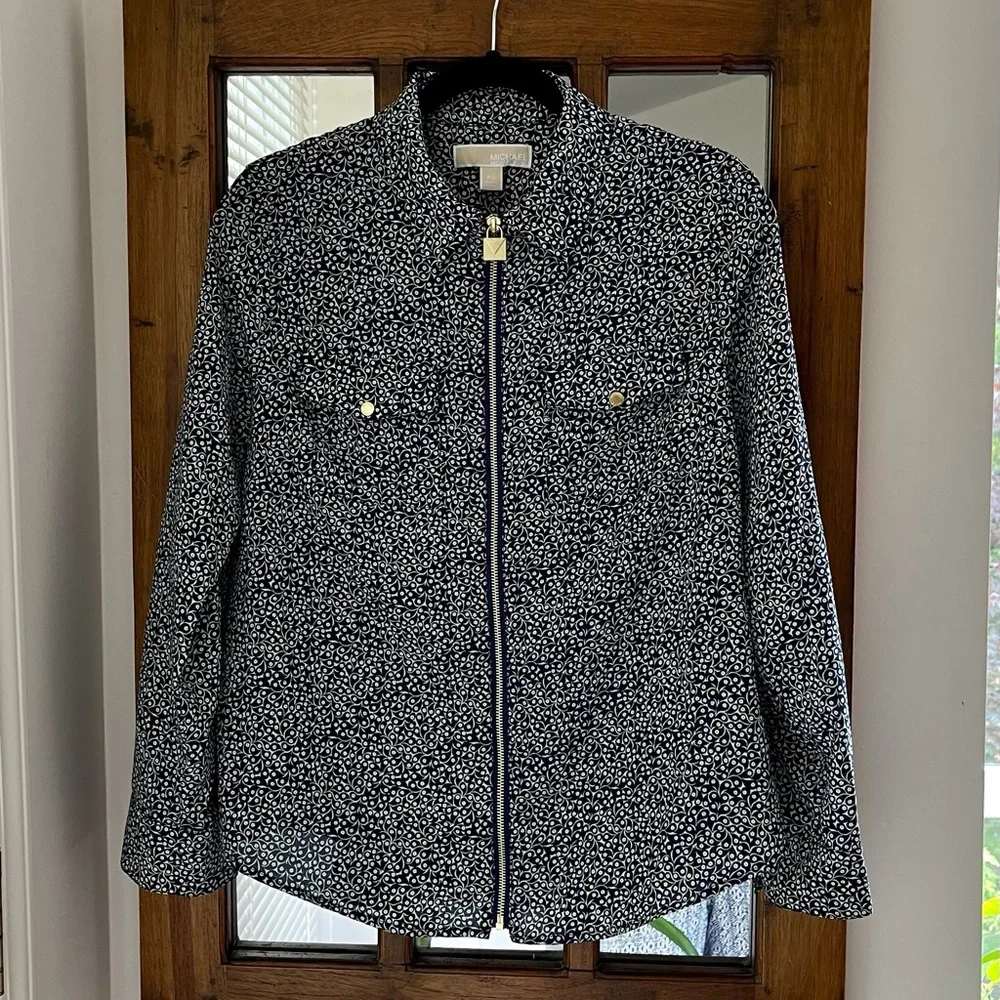 MICHAEL Michael Kors Women's Petite Printed Floral Front-Zip Shirt/Top US LP - Picture 5 of 17